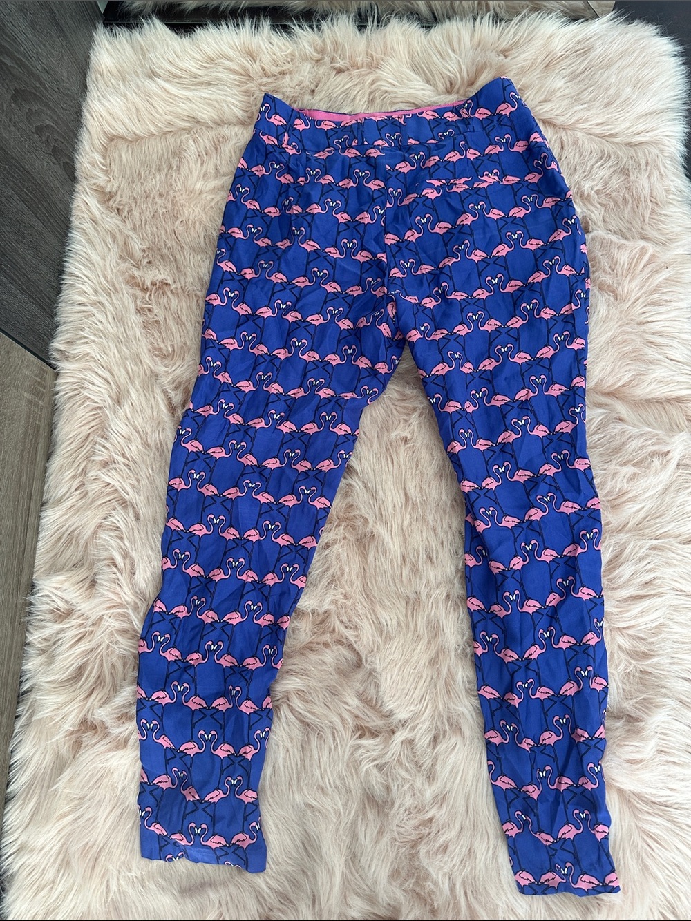 Harlyn 100% Silk 🦩 flamingo tapered leg trousers sz XS - Picture 6 of 6